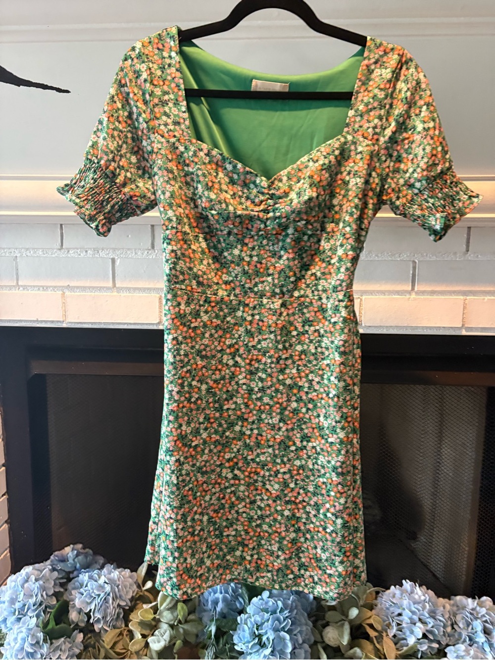 Altar'd State Green Floral Sweetheart Mini Dress